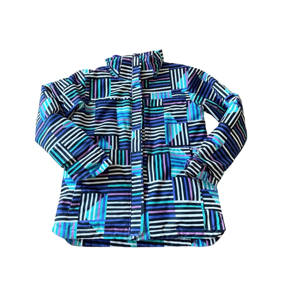 Girls Columbia Stun Run Purple Blue Geometric Stripe Insulated Ski Jacket